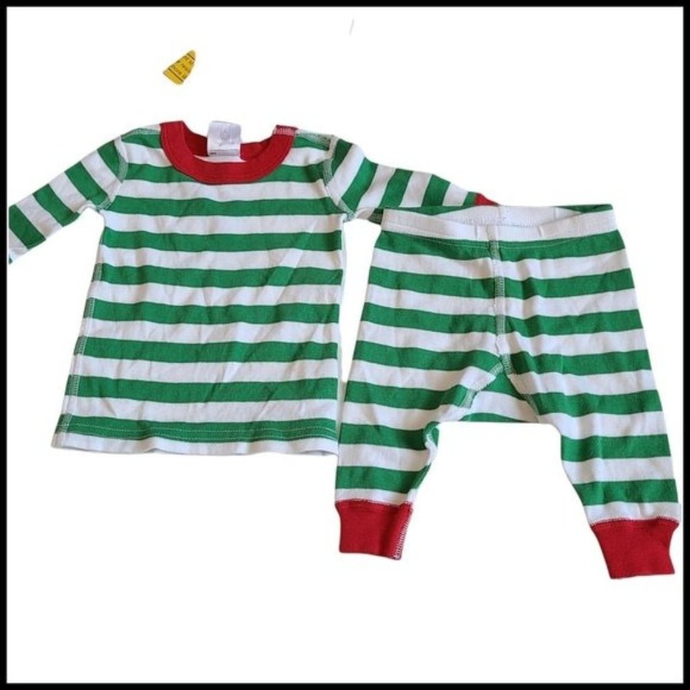 Hanna Andersson Long John Pajamas Organic Cotton Green Stripe Baby size 50 cm 0-